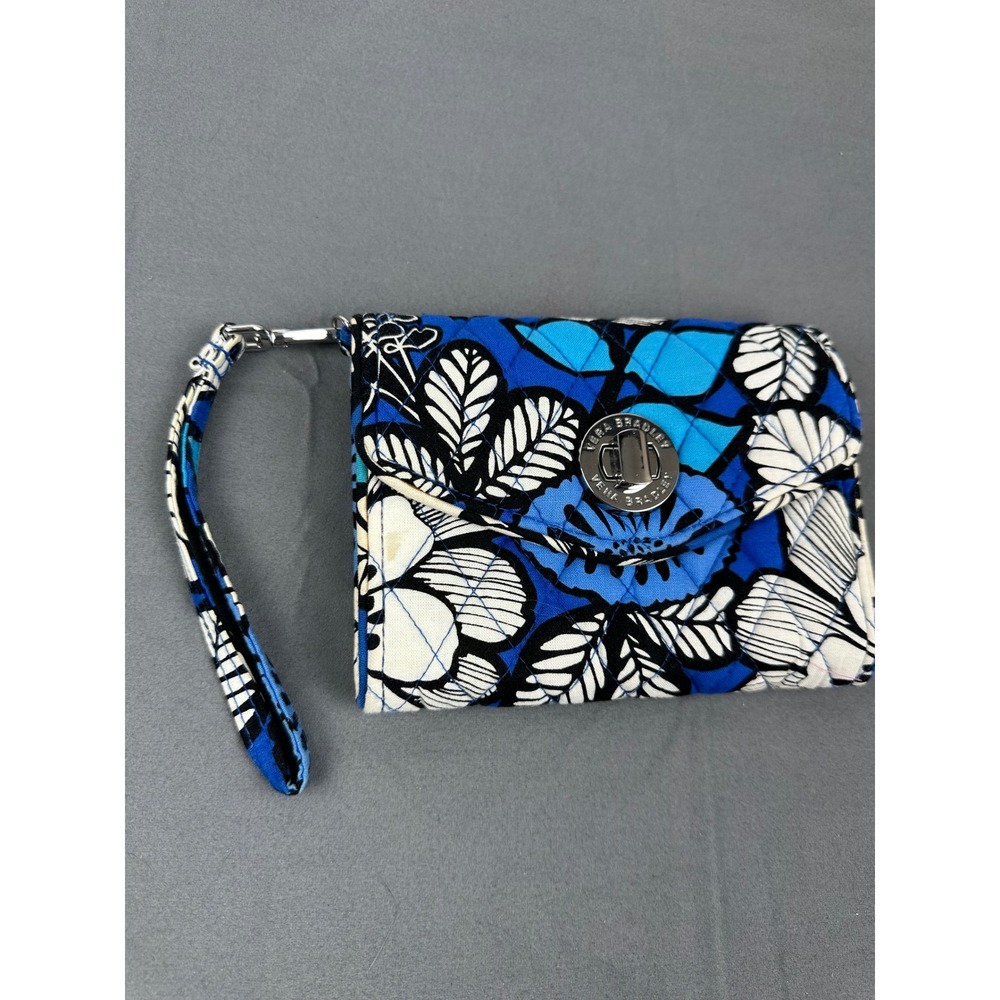 VERA BRADLEY Twist Lock‎ Expandable Wristlet/Clutch/Wallet Blue Floral Print - Picture 3 of 8